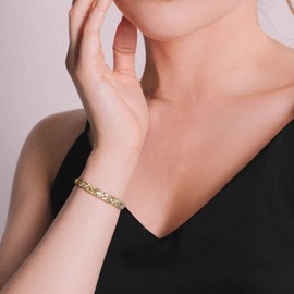 Rainso Titanium Steel Magnetic Therapy Bracelets for Women Rhinestone Health Wristband with 3 Smart Buckle (Gold)