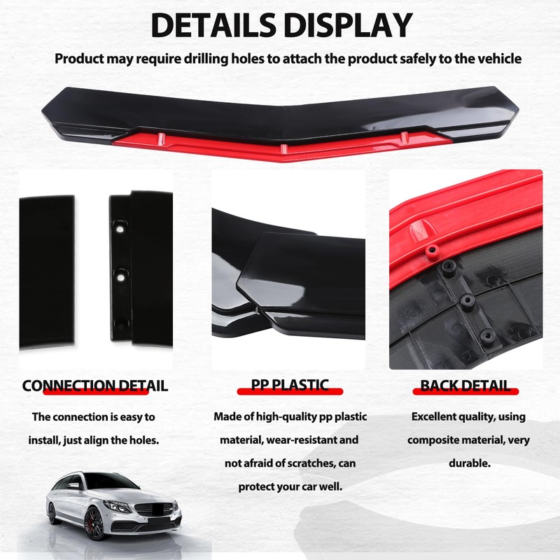 DEERMOTO Universal Front Lip for Car,4 PCS Kit Front Bumper