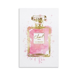 WEboL Fashion Gold Inky Perfume In Pink Bottle Splash Decorative Painting Canvas Wall Art Picture Print Modern Family Bedroom Decor 12x18inch(30x45cm), style-2