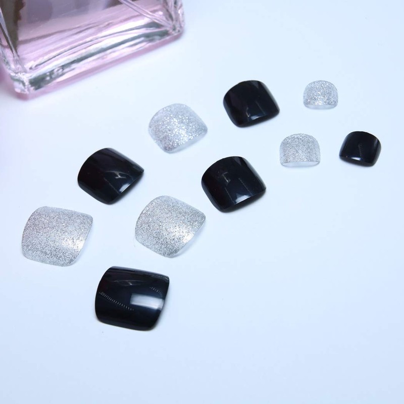 Yienate False Nail for Toes, Chic Exquisite Bride Black Bling
