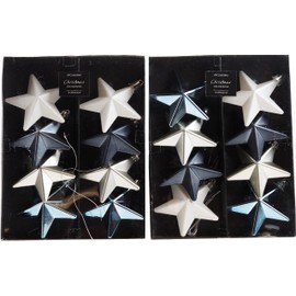 Blue Whale Gifts Navy Grey White Star Christmas Tree 6cm Baubles Decorations (Set of 16)