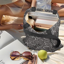 Aesthetic Canvas Tote Bag for Women - Cute Heavy-Duty Shoulder Bag with Zipper Pocket - Reusable Travel Tote for Grocery, Gym,Shopping（Cute Hearts）