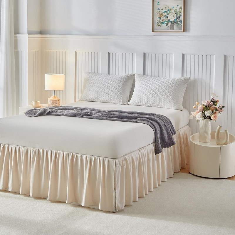 Uozzi Bedding Bed Skirt Queen Size Three Fabric Sides Elastic