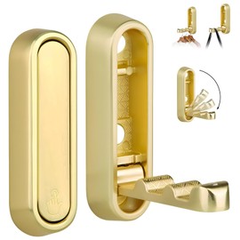 Yuyueda 4 Pcs Foldable Wall Hook,Folding Hooks Heavy Duty,Gold Coat Hooks,Fold Down Wall Hook of Zinc Alloy,Brass Flip Down Hooks for Walls Hanging Coat, Folding Closet Hanger for Bag, Towel, Key
