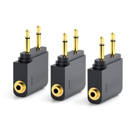 SQERO Airplane Headphone Jack Adapter, Dual 3.5mm Male to 3.5mm Female Jack AUX Adapter for Bluetooth Wireless Transmitter Receiver, Flight/Travel/TV/Gym, Gold Plated (3, Black)