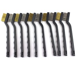 Wire Brush Set 5PCS, Nylon/Brass/Stainless Steel/Carbon Steel Bristles Wire Scratch Brush with Curved Rubber Handle for Cleaning Rust, Corrosion, Dirt, Paint Scrubbing, Deep Detailing Cleaning, Orange