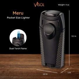 Visol Meru Dual Torch Flame Refillable Gas Lighter (Shipped Without Butane)