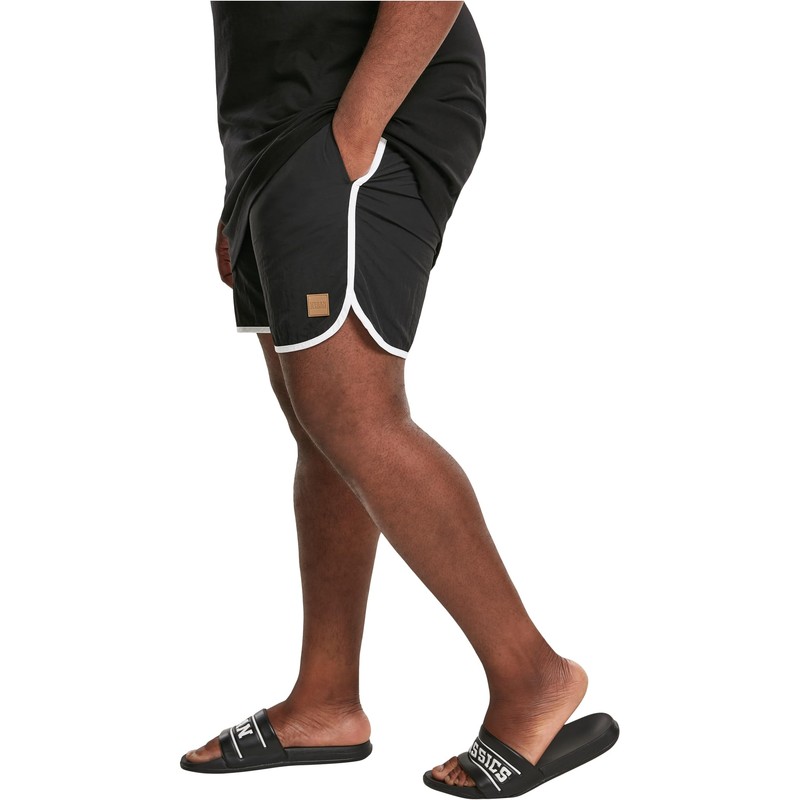 Urban Classics Men's Retro Swimshorts, Black/White, Small
