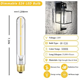 HOMOSUM Tubular Light Bulb 7.3 Inch, Dimmable T10 LED Bulb E26 4W 40 Watts Edison Bulbs 5000k Daylight,AC120V,400LM, Long LED for Wall Sconces, Pendant, Livingroom, 4-Pack(4W-5000K)