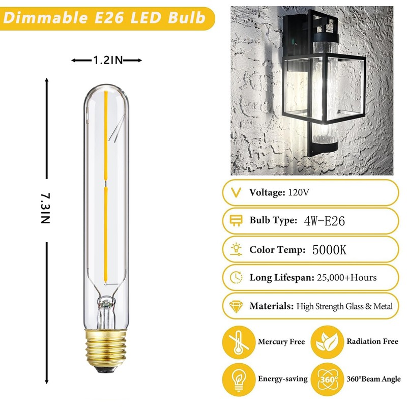 HOMOSUM Tubular Light Bulb 7.3 Inch, Dimmable T10 LED Bulb