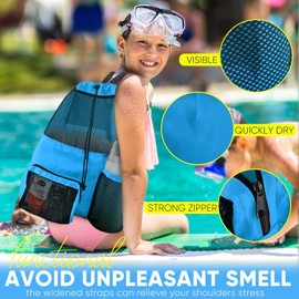 Aymxcls Swim Bag Foldable Mesh Drawstring Bag with Quick-Dry Shoulder Strap Beach Backpack with Wet Pocket for Swimming, Gym, and Workout Gear