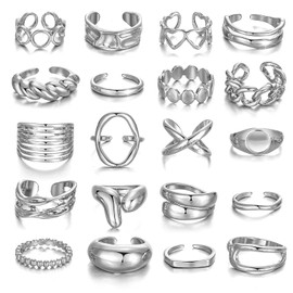 KISS WIFE 20 Pcs Chunky Gold Silver Rings, Thick Adjustable Rings Set for Women, Stackable Iregular Chunky Ring Stack, Trendy Jewelry Gifts (Silver)