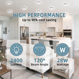 TOPELER Black 12" Slim Surface LED Ceiling Light, 28W 2400Lm, 5CCT Selectable Flushmount Round Flat Panel Lights for Bedroom, Porch, Hallway, Stairwells, ETL & FCC Listed, 2Pack