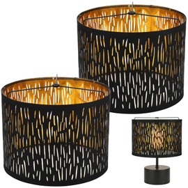 2 Pcs Black Lamp Shades, Hollow Carved Fabric Lampshades for E14 E27 Bulbs, Modern Drum Lamp Shade Replacement for Table Floor Wall Lights, 12.6 x 9.45 Inch