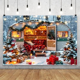 Christmas Backdrop Winter Wonderland Snowflakes Forest Xmas Trees Camping Car Photography Background Outdoor Scenery Party Decorations Studio Photo Props 10 * 8ft