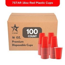 7STAR 100-Pack Disposable 16oz Red Plastic Cups – Heavy-Duty for Parties, Picnics & Everyday Use