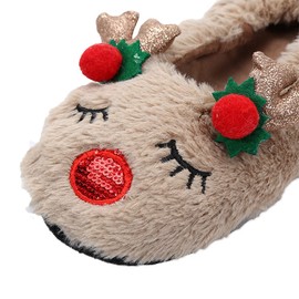 Women Cartoon Indoor Slippers Lovely Reindeer Christmas Shoes Soft Plush Warm Thermal Home Mules Non-Slip Bedroom Indoor Office House Slipper Slip-on Shoes Deer Christmas Birthday Gift for Girls