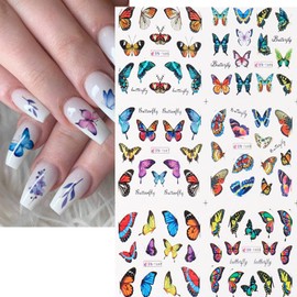Butterfly Nail Art Stickers Holographic Butterflies Nail Water Transfer Decals Design Colorful Butterfly Nail Sticker Acrylic Supplies for Women Manicure Charms Decorations DIY Resin Nail Decal Tattoo