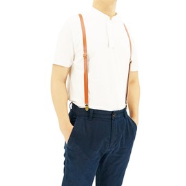 Lawevan Y Back Design Adjustable Metal Clip Cattlehide Split Leather Solid Stretch Suspenders for Wedding,Formal Even