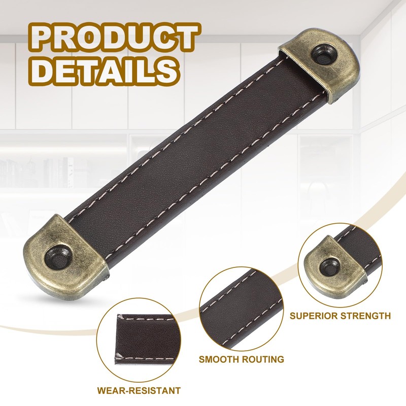 PATIKIL 4.4" Leather Drawer Pulls with Iron Sheet, 2 Pcs