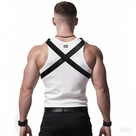 ZZRBVFH Men's Leather Harness X - 4 Ways to Wear, Suspenders Belt Adjustable Shoulder Strap (Black)