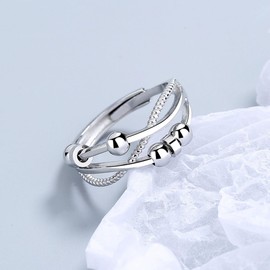 Auriselle Anxiety Rings for Women, Adjustable Anxiety Stress Rings, Open Spinner Beads with Crossing, Double Layer, Shiny Silver, Open Fidget Ring for Women, 2 Types, Copper, No Gemstone