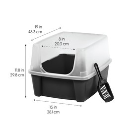 IRIS USA Large High Sided Cat Litter Box, Scatter Shield, Black