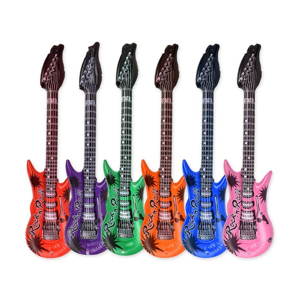 DS. DISTINCTIVE STYLE 35 Inch Rock Star Inflatable Guitar Assorted Color Children Inflatable Toys Pack of 6 Rock and Roll Party Decorations Photo Shooting Props