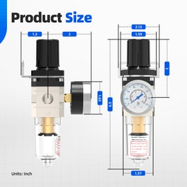 Air Pressure Regulator, Hoodutric 1/4 Inch Air Compressor Water Separator with Pressure Gauge Manual Drain Valve Ball Valve and Mounting Bracket - AW2000-02