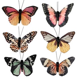 Cartanfill- Artificial Feather 3D Butterfly Party Decorations Set of 12 with Clip 6 Color Ornaments for Home Decoration.