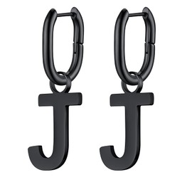 Bestyle Lightweight Hypoallergenic Huggie Hoop Earrings, Black Initial Letter Dangle Earrings U-shape Hoops Minimalist Earrings Fashion Jewelry Gift for Mother/Wife/friends