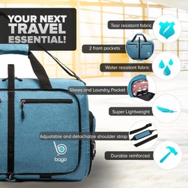 Bago Duffel Bags for Traveling - 40L Spacious Duffle Bag for Travel with Shoe Compartment | Durable, Foldable & Lightweight | Explore the World in Style & Convenience (SnowBlue)