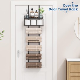 Aetyord Towel Racks for Bathroom Over The Door Towel Racks Towel Storage Organizer with Metal Shelf Basket for Bathroom Rv Camper (7-Tier Black)