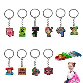 WQEDVN 16 PCS Kids Boys Keyrings, Gaming Keyring for School Bag, For Boys Girls Kids(10 Keyrings+6rubber Bracelet)