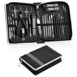 Set de Manicure y Pedicure 26 en 1 Kit Manicure Profesional Acero Inoxidable Kit Cortauñas con Herramientas Remover Cutícula Kit de Uñas Kit para Pedicure/Cortar Uñas de Manos y Pies en Casa (Negro)