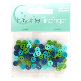 Blumenthal Lansing Mini Round Buttons, Pack of 75, All One Size and Style, Doll Clothes, Button Flowers and Stacking - Shades of Blues and Greens