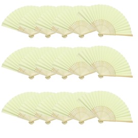 Woohome Pack of 15 Hand Fans, Foldable Paper Fans, Wedding Accessories for Wedding Decoration, Party, Festival and Picnic (Light Yellow)