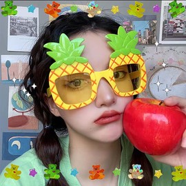 DOYIFUN 2 Pcs Pineapple Party Sunglasses Funny Hawaiian Glasses Tropical Fancy Dress Props, Summer Party Favors Beach Themed Party Supplies Decoration