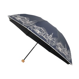 Moonbat [Solfege Mode] Parasol Folding Umbrella, Women's, For Both Sunny and Rainy Weather, First-class Light Blocking, Heat Blocking, UV Cityscape, Tote Included, 22-305-12184-02 Blue, blue, Rib