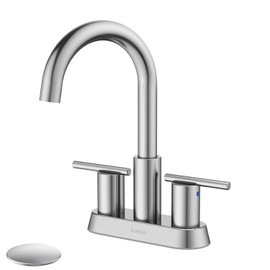 Hurran 4 Inch Bathroom Faucet for Sink 3 Hole, Brushed Nickel Bathroom Faucet with Pop-up Drain and 2 Supply Hoses,Stainless Steel Lead-Free 2-Handle Centerset Faucet for Sink Vanity RV