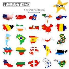 100 Pcs World Flag Stickers Vinyl Country Map Sticker Waterproof Small Travel Around The World Stickers Bulk World Country Decals for Luggage Laptop Suitcase