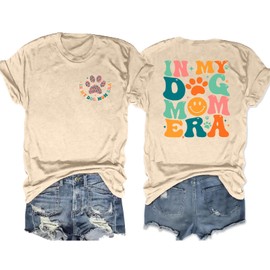 Dog Mom Era T Shirts: Cute Paw Print Tee for Women - Casual Summer Top in Cream