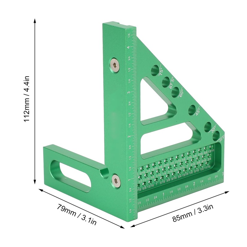 3D Carpenter's Square with Scriber, 22.5-90° Drawing Line Ruler with