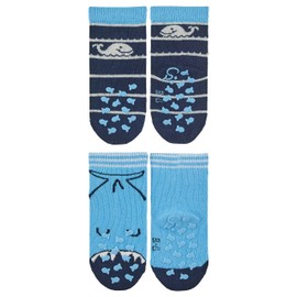 Sterntaler Baby Boys Crawling Socks Double Pack Whales ABS Socks, navy
