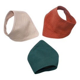 3 Muslin Neckerchiefs 100% Cotton Triangular Cloth Burp Cloth Bib Bandana 0-18 Months - beige, size: 35cm