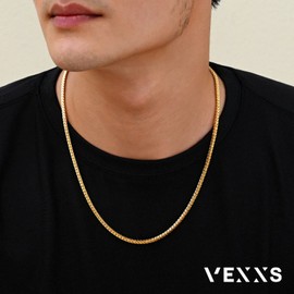VEXXS Men's Foxtail Chain Necklace 3 mm, 18 K Gold Plated Stainless Steel Gold Chain for Men Women Girls Men Boys Jewellery Gift 45-65 cm, Gold