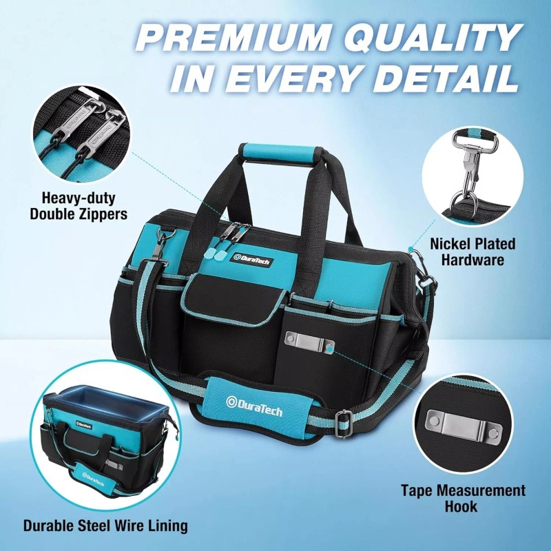 DURATECH 18Inch Large Tool Bag w/Waterproof Hard Bottom Heavy Duty