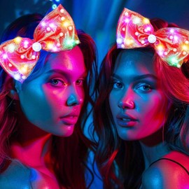 HEREAD Pearl Hair Bow Light Up Bow Knot Hair Clip Barrette Wedding Party LED Hair Accessories for Women (Red)