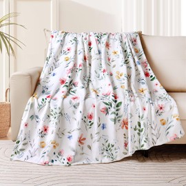 Flowers Throw Blanket Ultra Soft Watercolor Floral Blanket Cozy Flannel Fleece Bed Blanket Lightweight Fuzzy Plush Botanical Plants Couch Cover Wildflowers Throw Decor for Bed Sofa 60" X 80"