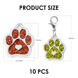 10 Pieces Colorful Dog Paw Pendants, Glitter Epoxy Resin Pendants, Dog Footprint Pendants with Lobster Clasp, Alloy Pendants, Keychain Decorations, DIY Jewelry Accessories
